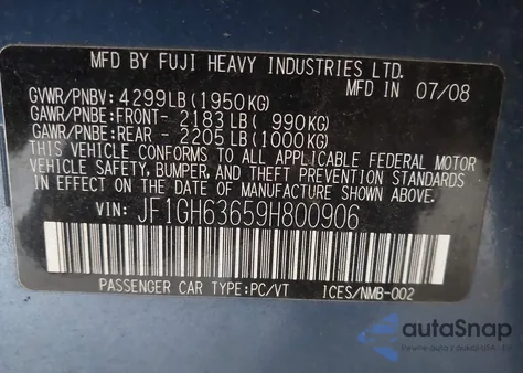 2009 Subaru Impreza Outback Sport z USA, uszkodzony, nr VIN JF1GH63659H800906